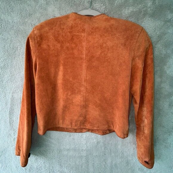 Lord & Taylor 100% Pig Suede Burnt Orange Bolero Leather Button Jacket Size 8 - Picture 5 of 13